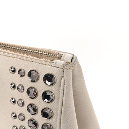 Prada Saffiano Lux Studded Crystal Medium Galleria Double Zip Tote Talco 29 of 31
