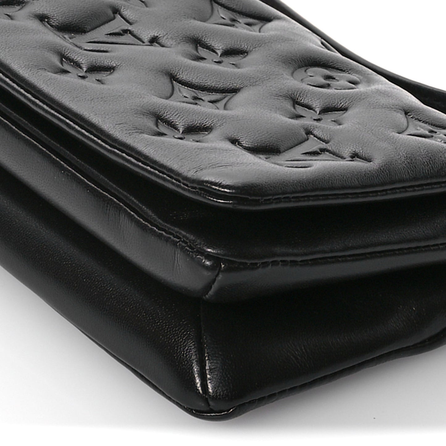 Lambskin Embossed Monogram Pochette Coussin Crossbody Black