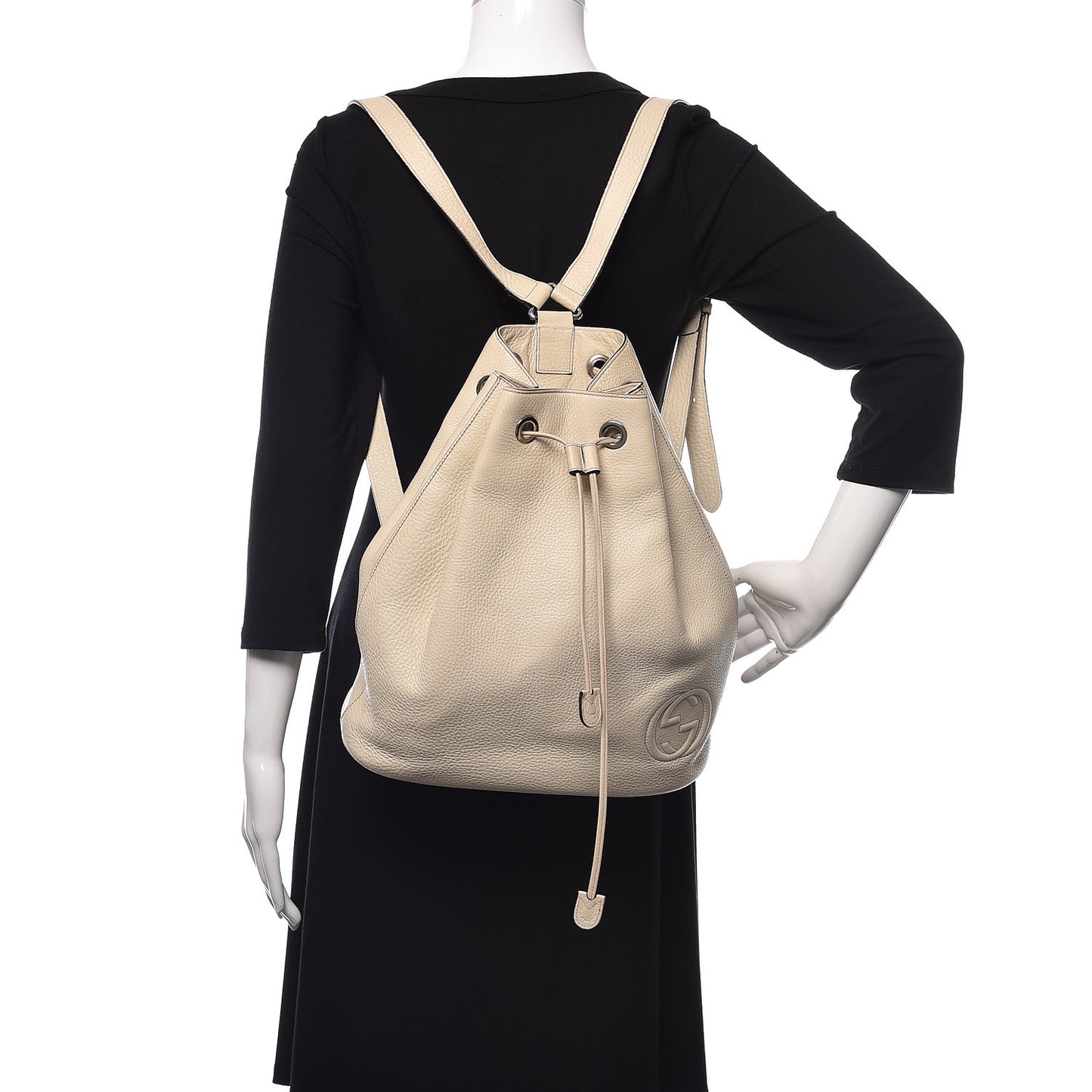 Pebbled Calfskin Small Soho Drawstring Backpack White