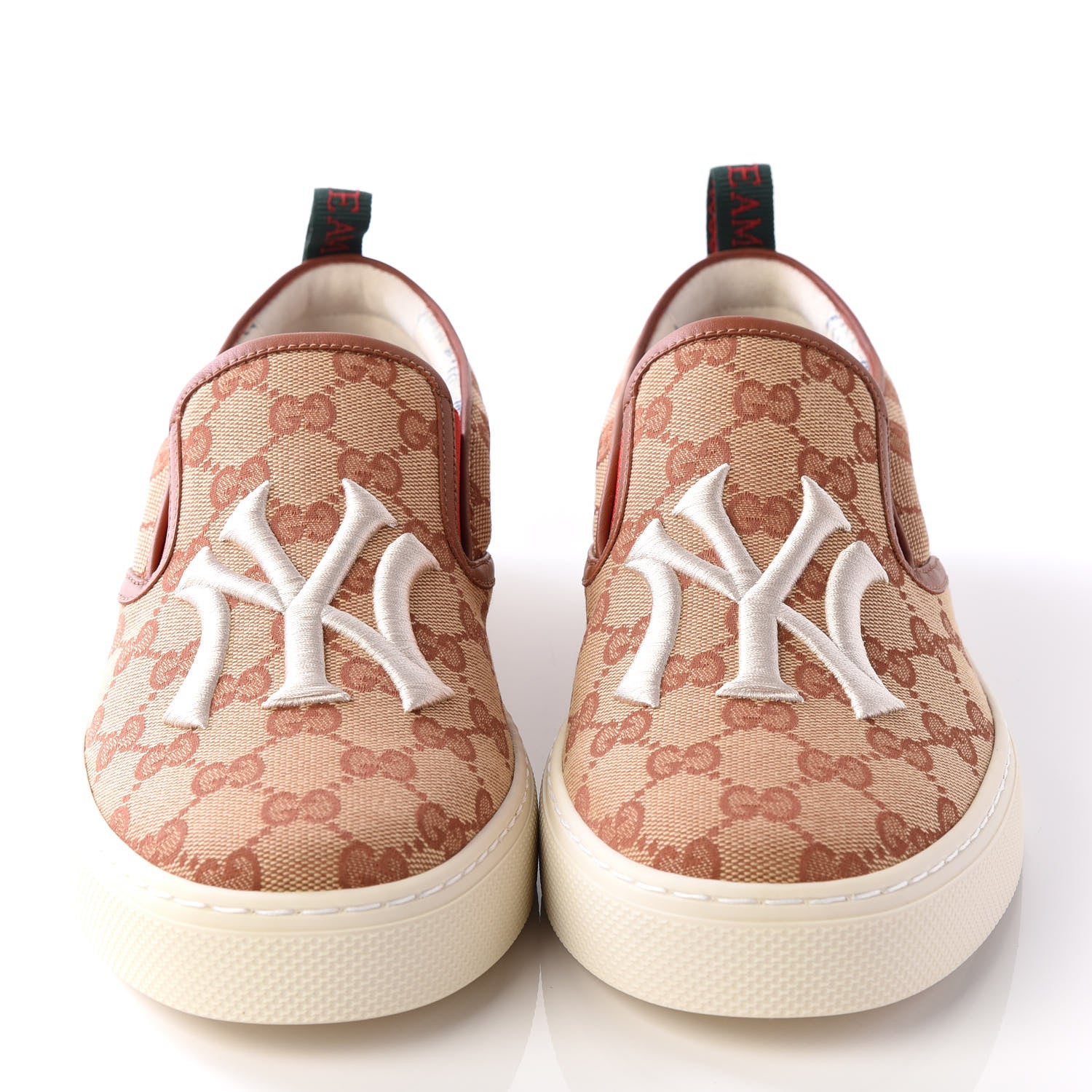 Gucci X MLB GG Monogram NY Yankees Embroidered Mens Slip On Sneakers 8 Beige Ruggine Rust 3 of 9