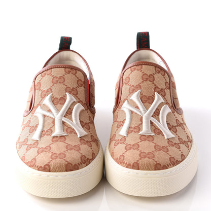 Gucci X MLB GG Monogram NY Yankees Embroidered Mens Slip On Sneakers 8 Beige Ruggine Rust 3 of 9
