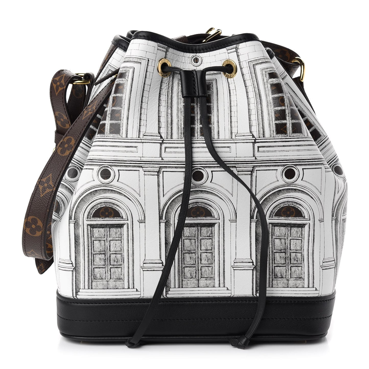 X FORNASETTI Calfskin Architettura Noe MM Black White