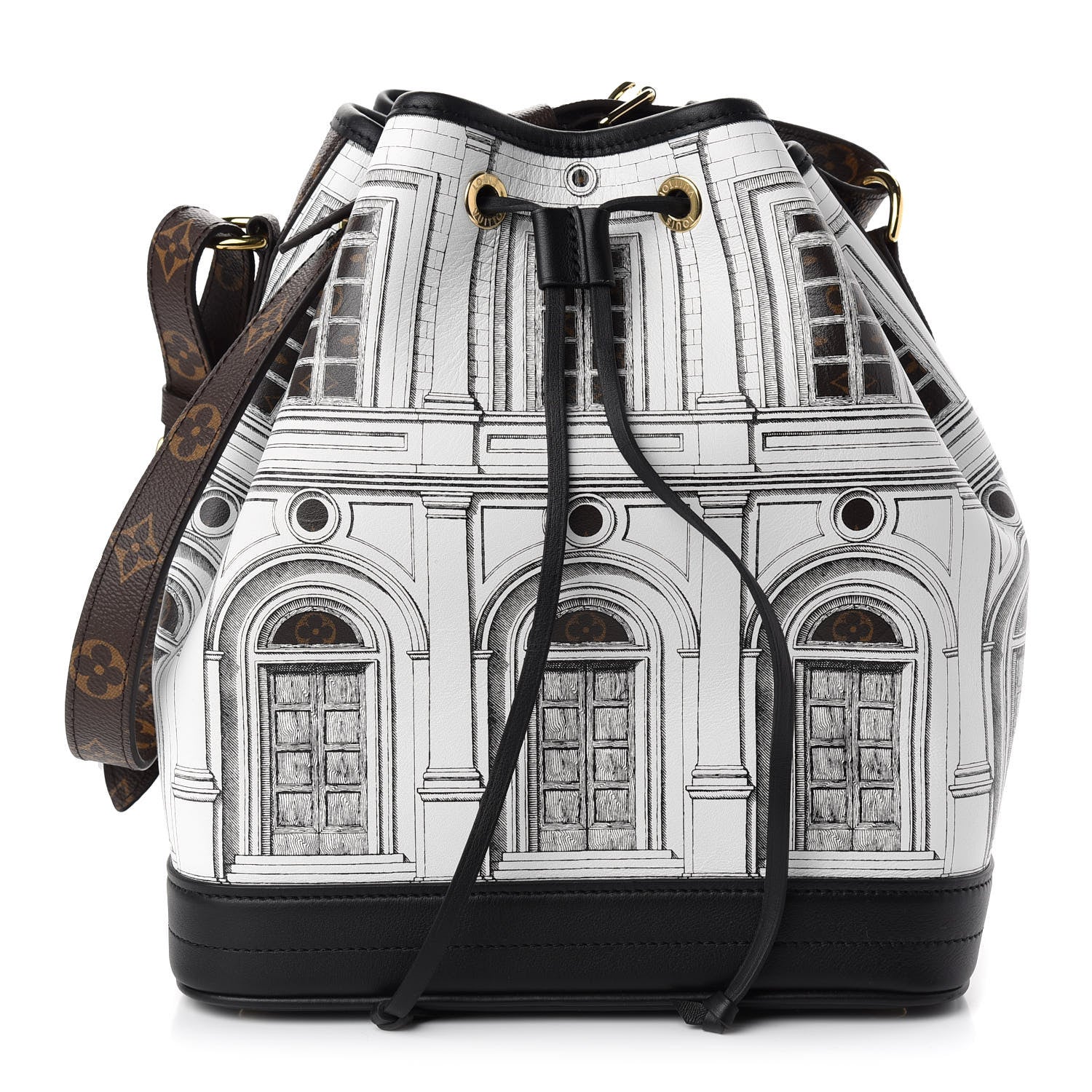 Louis Vuitton X FORNASETTI Calfskin Architettura Noe MM Black White 1 of 8