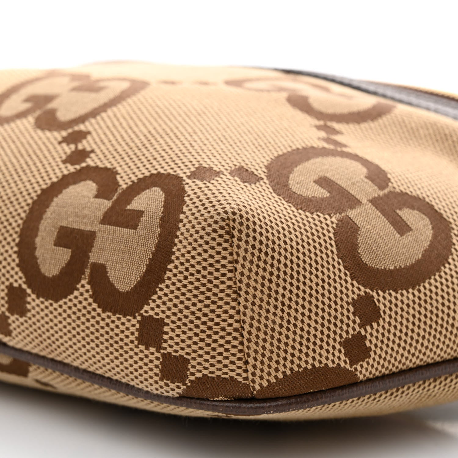 Gucci Monogram Jumbo GG Textured Dollar Calfskin Web Belt Bag Camel Ebony New Acero 10 of 10
