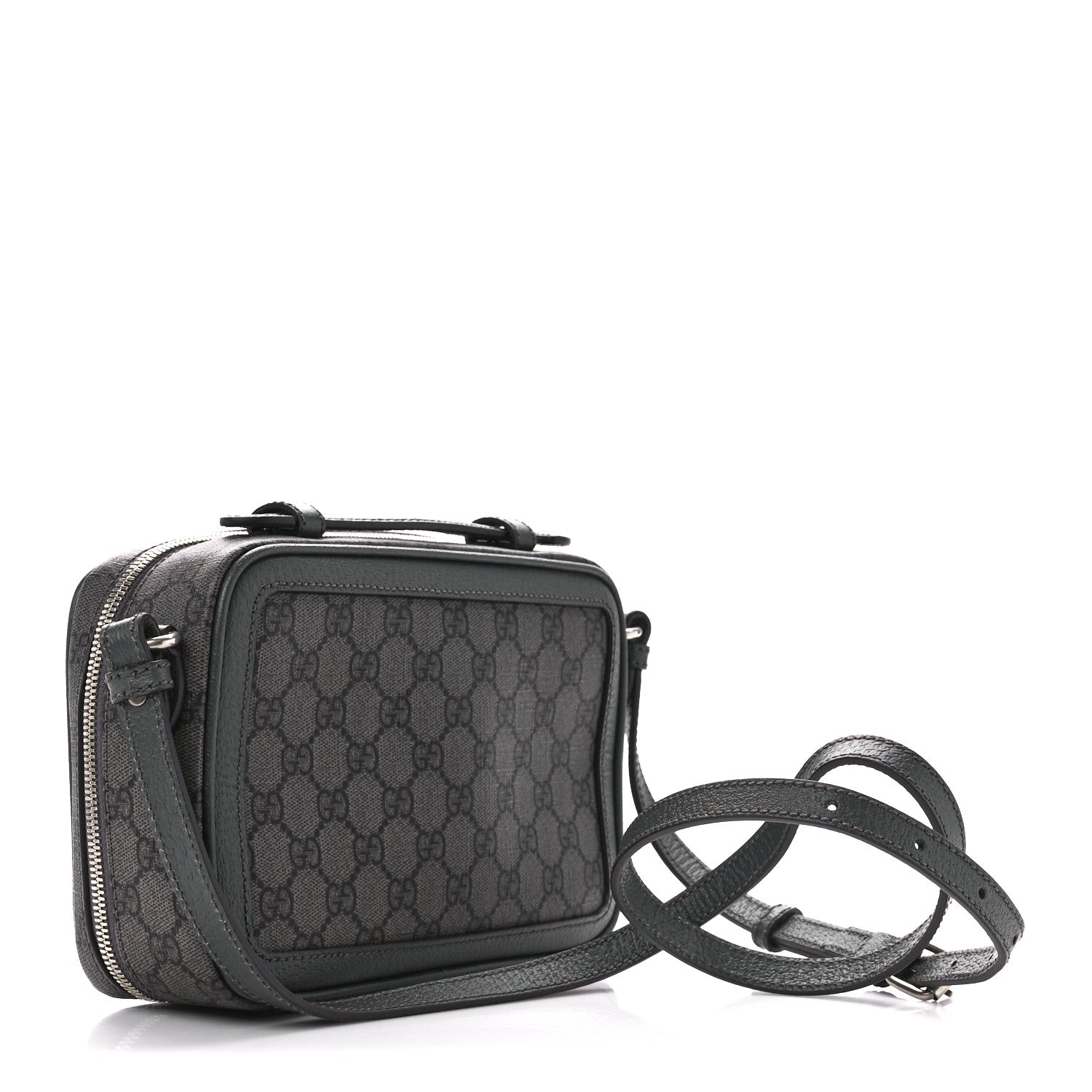 Gucci GG Supreme Monogram Textured Dollar Calfskin Small Ophidia Top Handle Shoulder Grey Black Graphite Grey 3 of 10