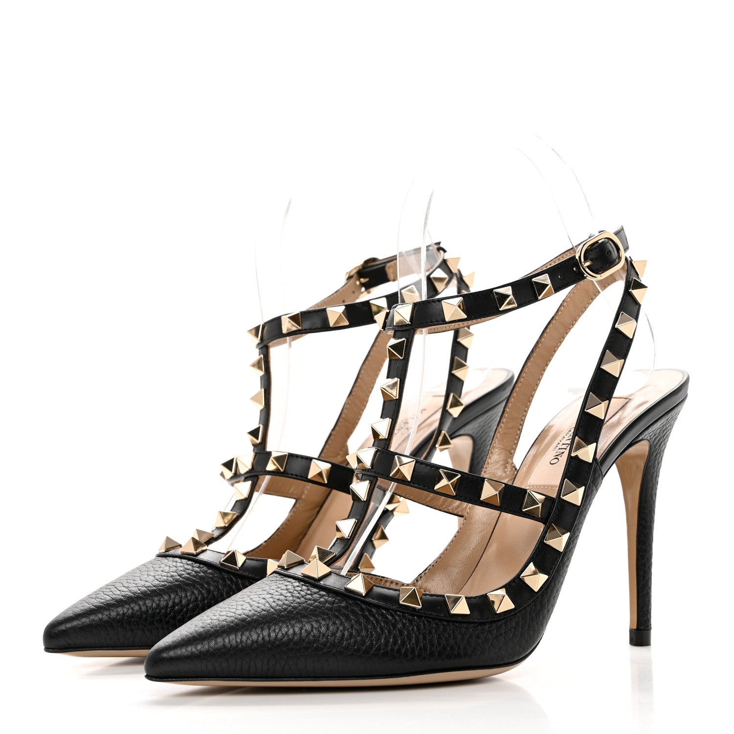 Valentino Garavani Pebbled Calfskin Rockstud Ankle Strap 100mm Pumps 36.5 Black 3 of 7