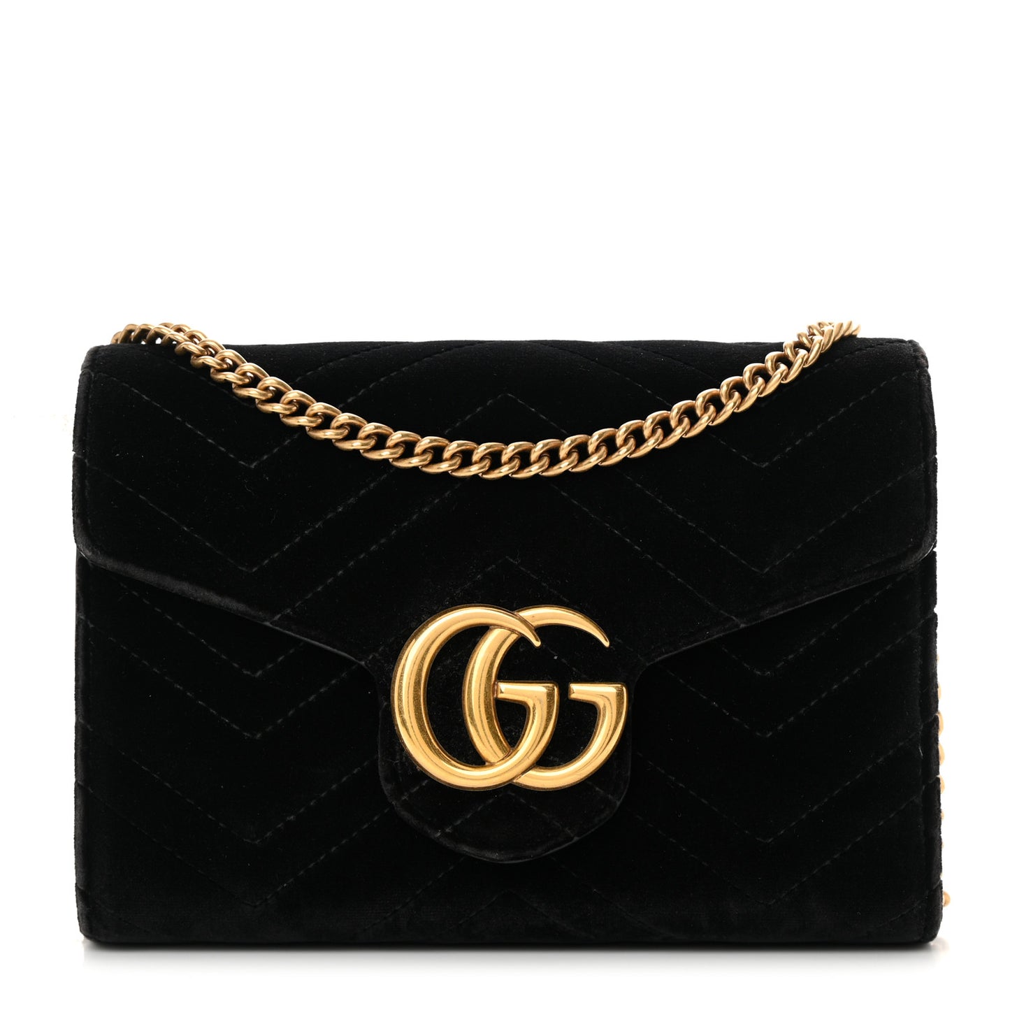 Velvet Matelasse GG Marmont Chain Wallet Black