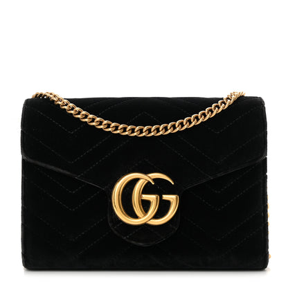 Gucci Velvet Matelasse GG Marmont Chain Wallet Black 1 of 18