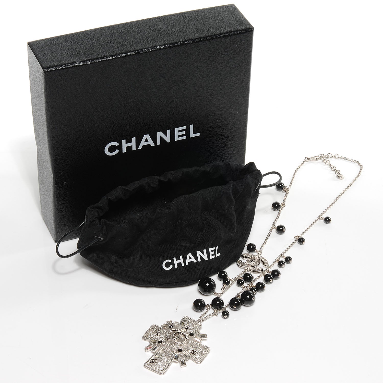 Chanel Maltese Cross Crystal CC Bead Necklace Silver 5 of 5
