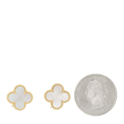 Van Cleef & Arpels 18K Yellow Gold Mother of Pearl Vintage Alhambra Earrings 2 of 7