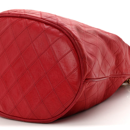 Chanel Lambskin Diamond Stitched CC Drawstring Shoulder Bag Red 11 of 16