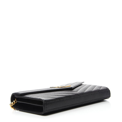 Saint Laurent Grain De Poudre Matelasse Chevron Monogram Chain Wallet Black 4 of 11