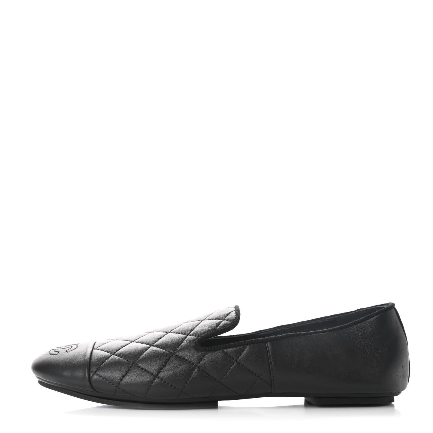 Lambskin Quilted Cap Toe Slipper With Pouch 37 Black