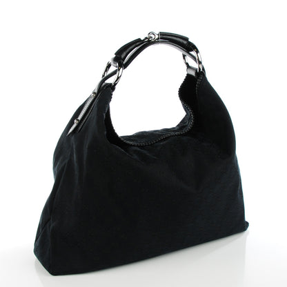 Gucci Monogram Large Horsebit Chain Hobo Black 3 of 7