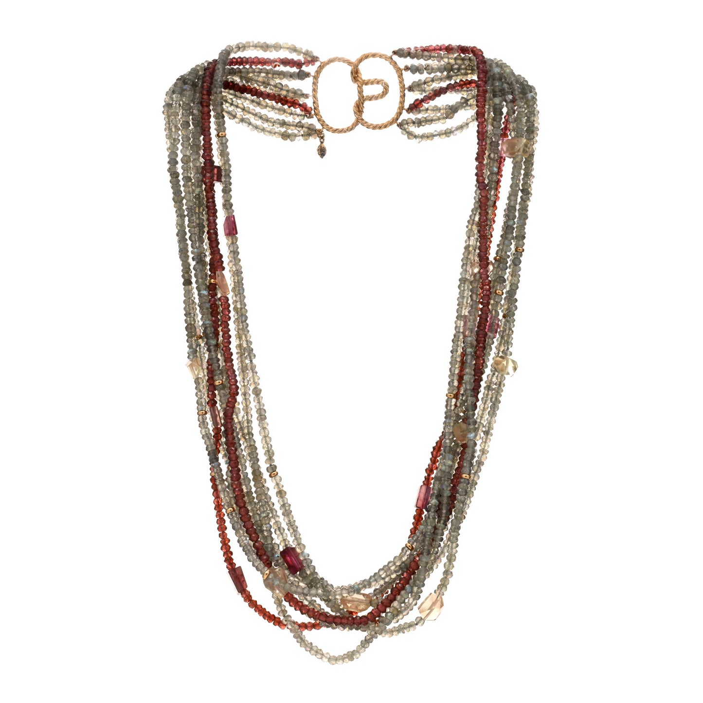 18K Rose Gold Garnet Pink Tourmaline Labradorite Signature Multi Strand Necklace