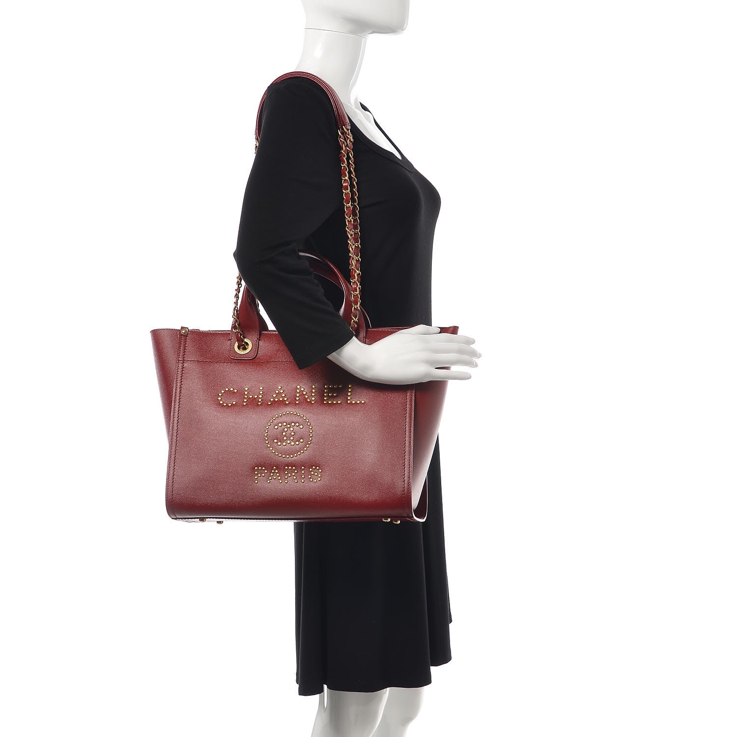 Chanel Caviar Small Studded Deauville Tote Red 2 of 8