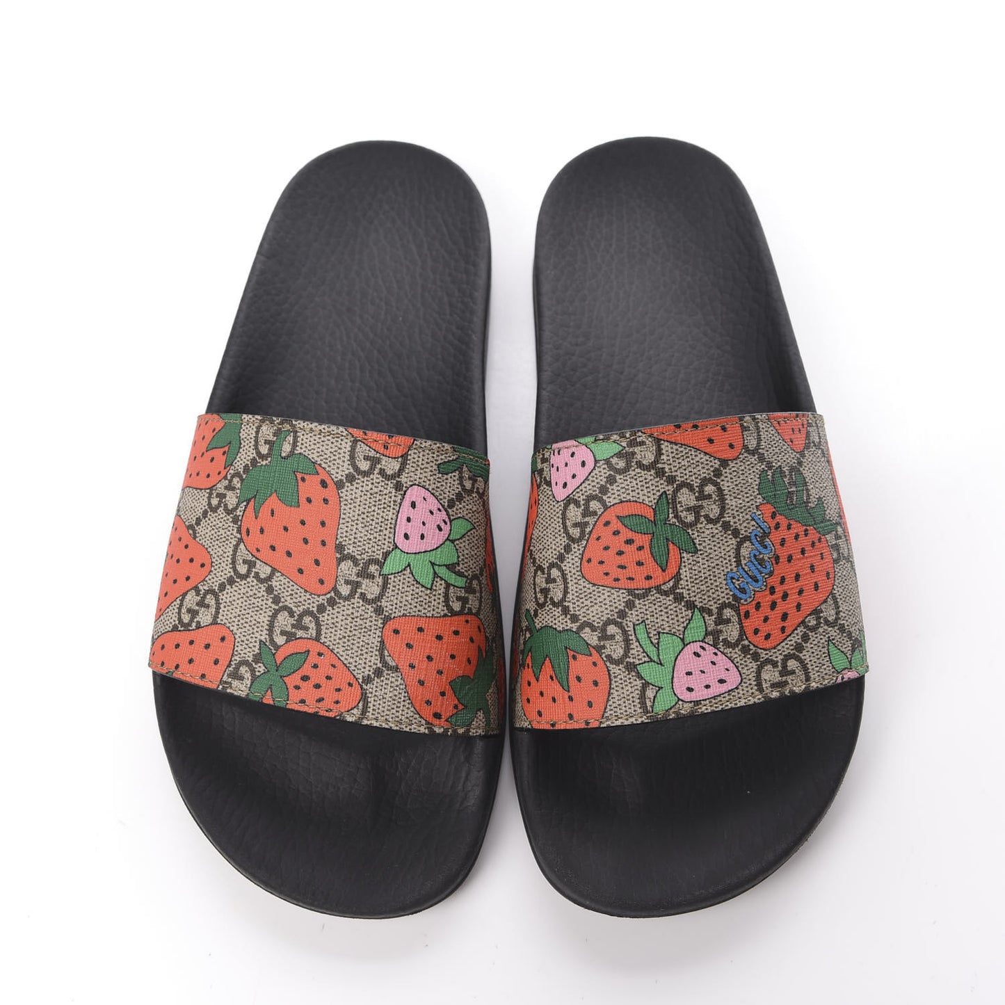 GG Supreme Monogram Strawberry Slide Sandals 37 Beige Multicolor