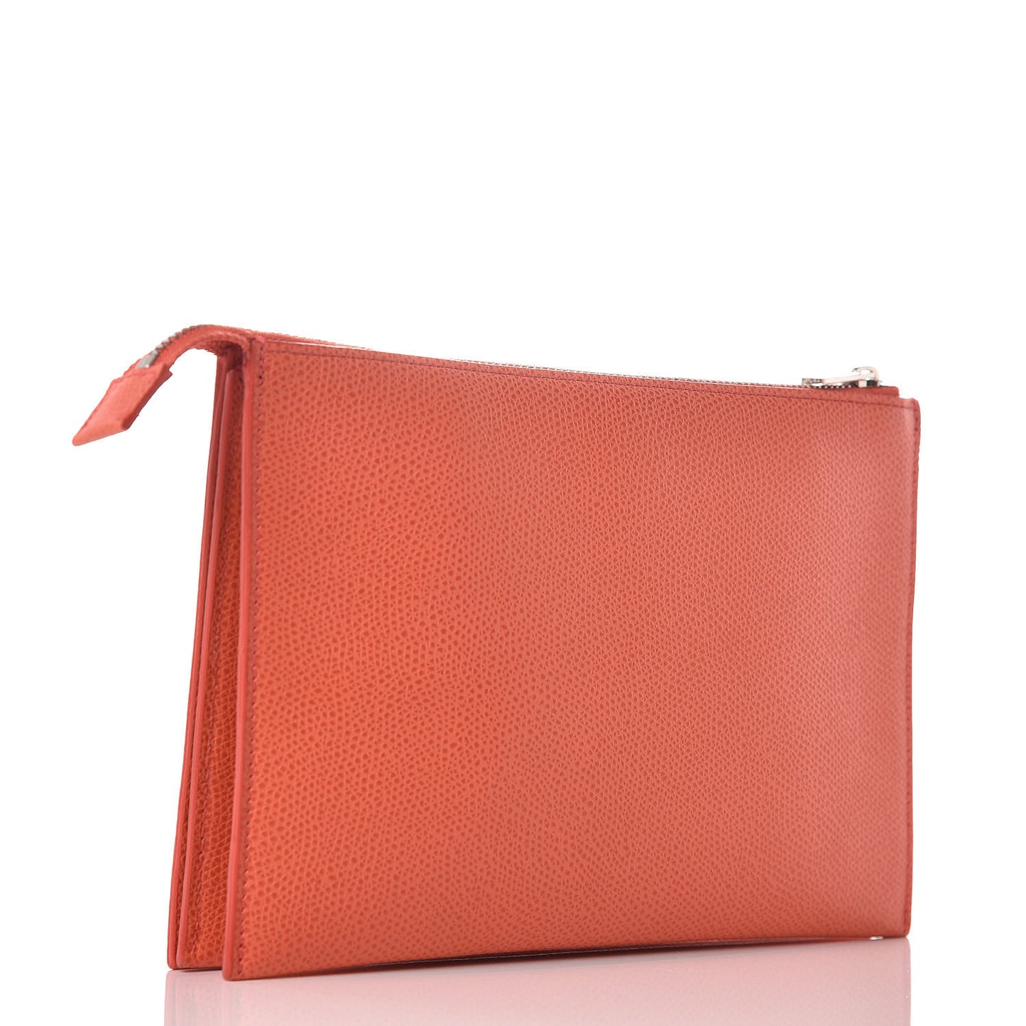 Shiny Grained Calfskin Solo Trio Cosmetic Pouch Coral