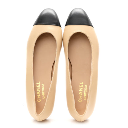 Chanel Lambskin Cap Toe CC Uniform Ballerina Flats 38 Beige Black 2 of 10