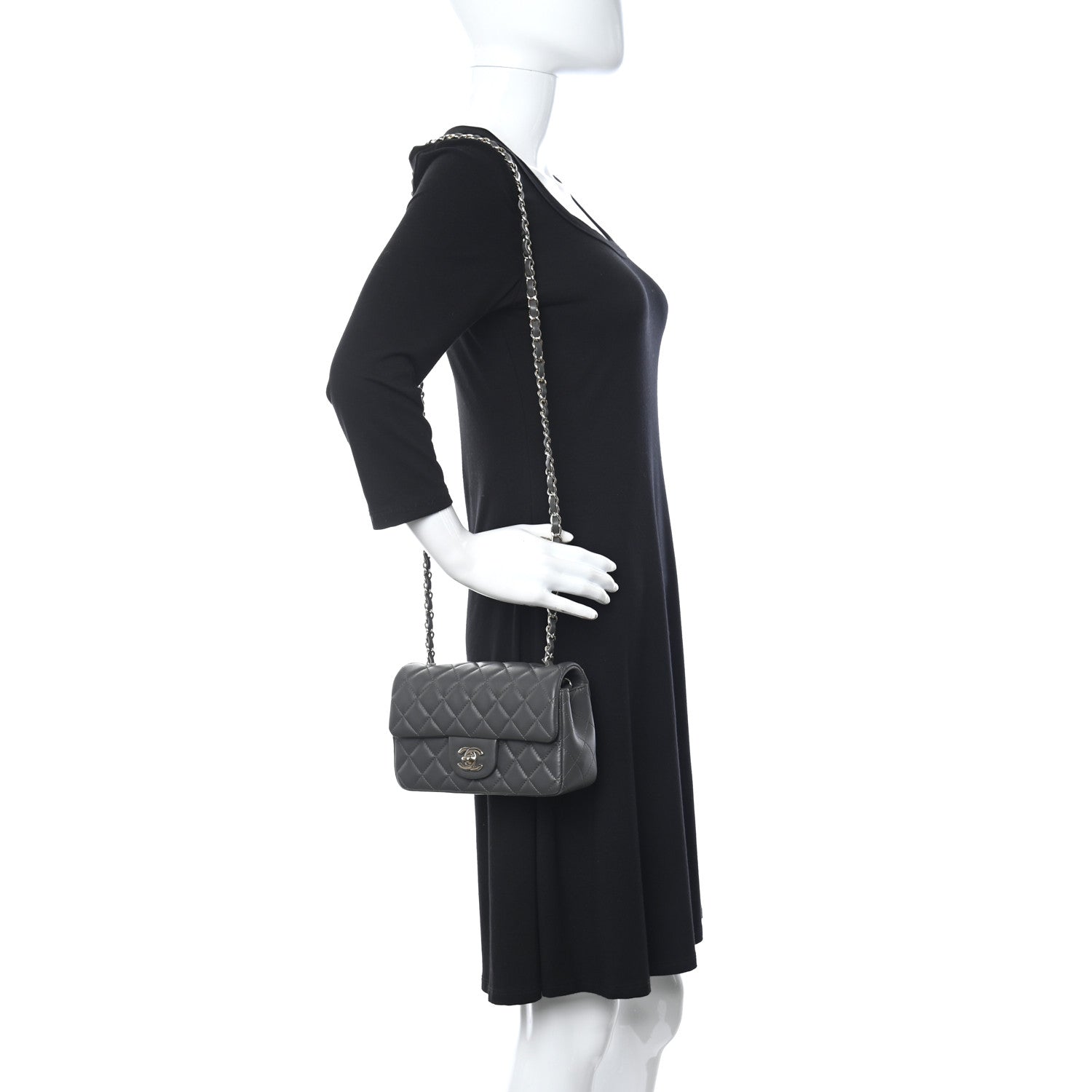 Chanel Lambskin Quilted Mini Rectangular Flap Dark Grey 2 of 9