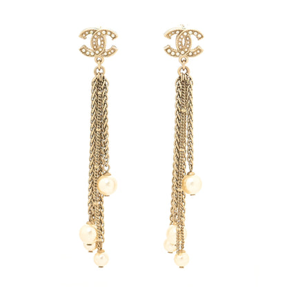 Chanel Pearl Chain CC Dangle Earrings Gold 1 of 3