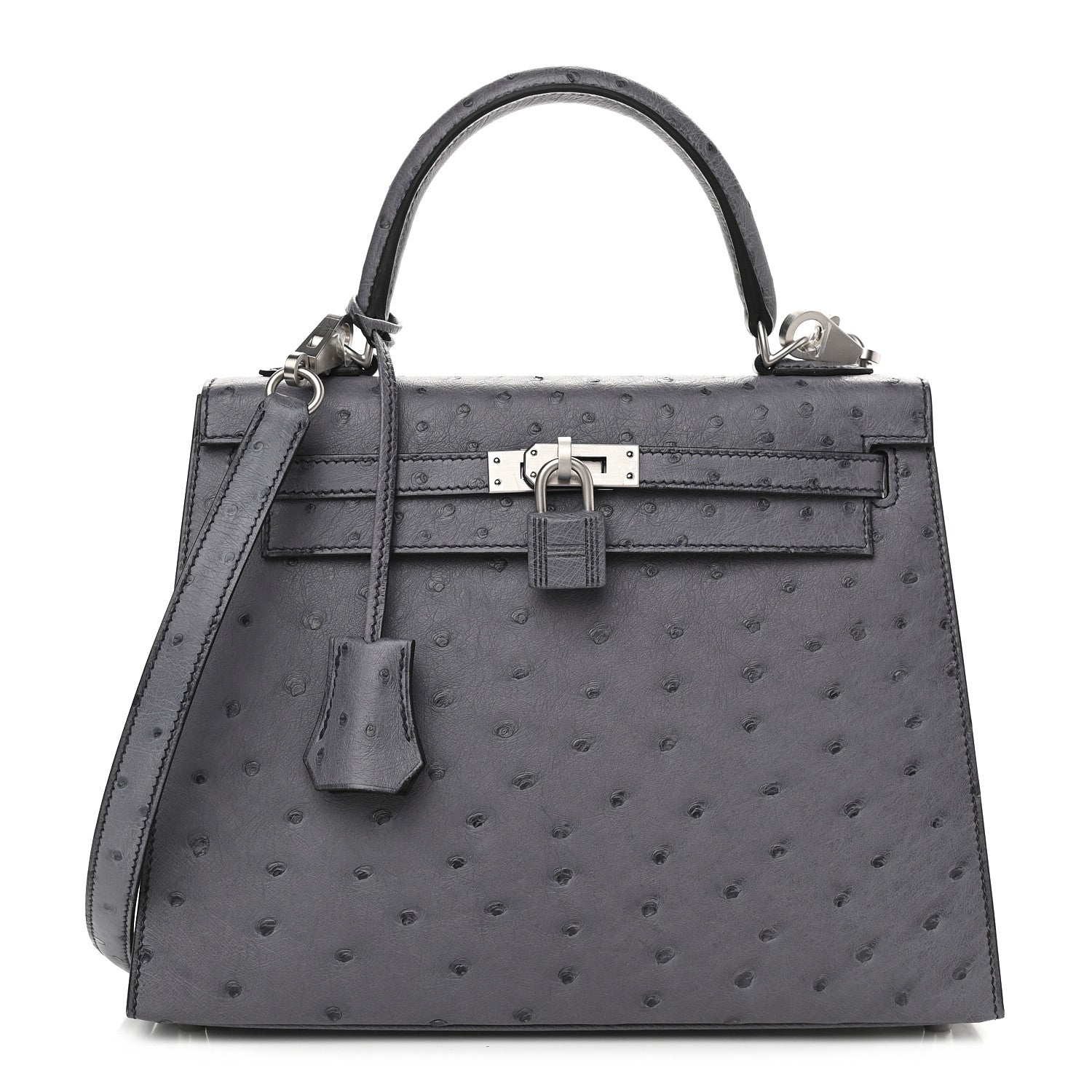 Hermes Ostrich Horseshoe Kelly Sellier 25 Gris Agate Black 1 of 10