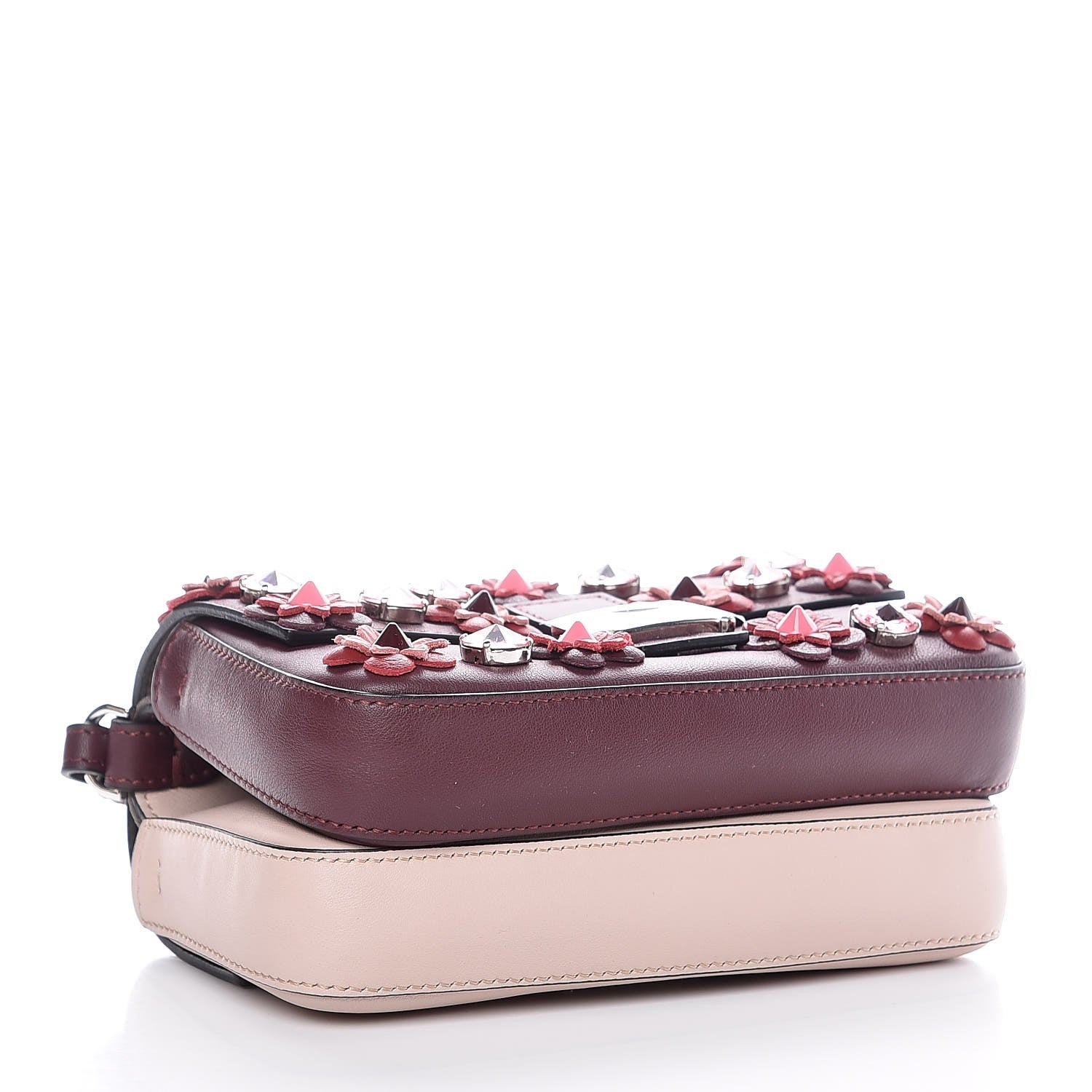Fendi Vitello Dolce Crystal Flowerland Bi-Color Micro Double Baguette Bordeaux Soap 4 of 6