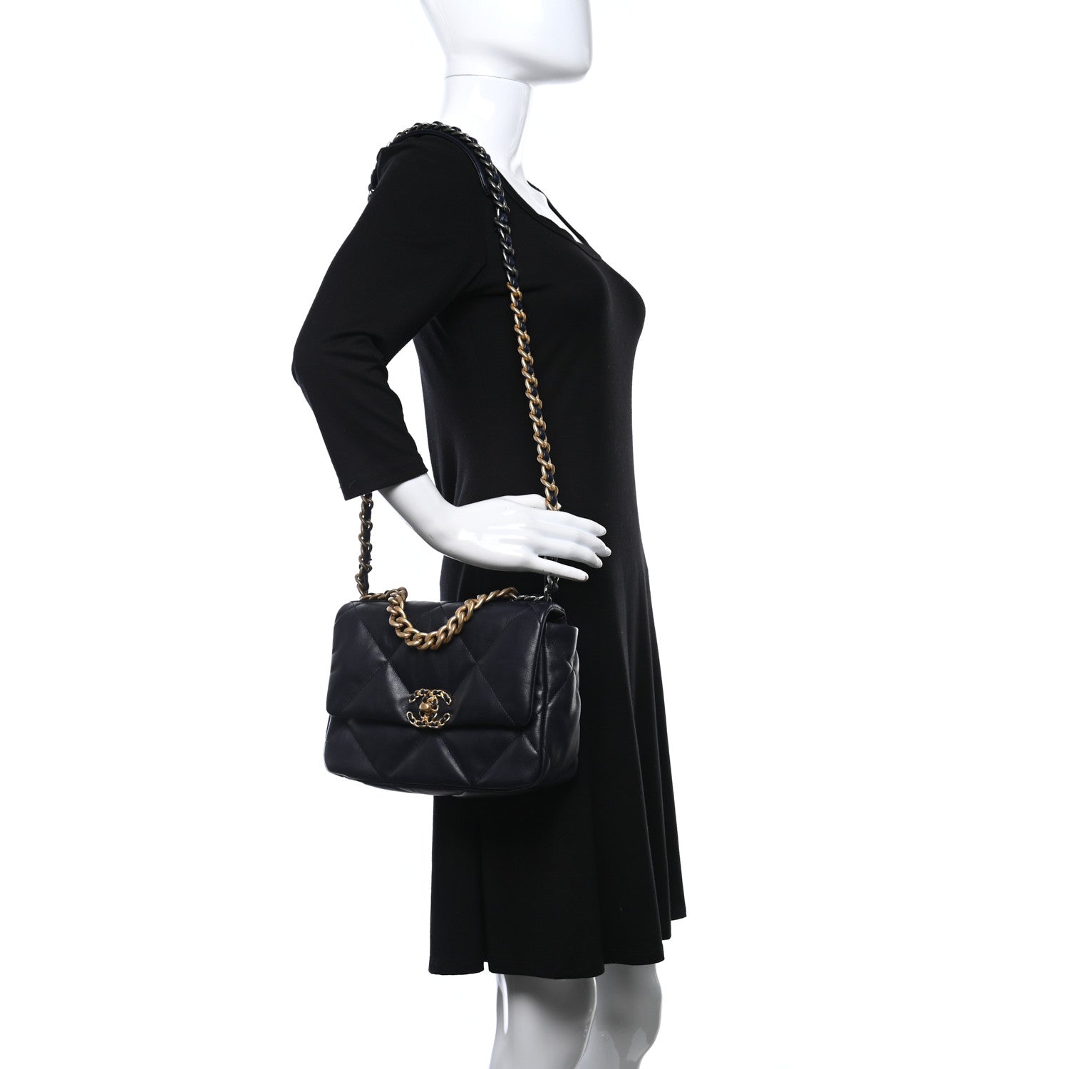 Chanel Lambskin Quilted Medium Chanel 19 Flap Navy Blue 2 of 10