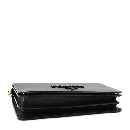 Prada Saffiano Lux Monochrome Chain Wallet Black 4 of 9