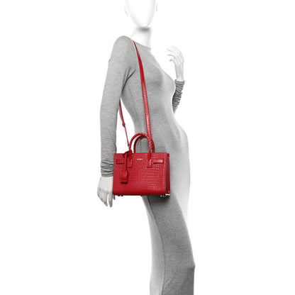 Saint Laurent Calfskin Crocodile Embossed Nano Sac De Jour Red 3 of 11