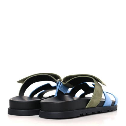 Hermes Suede Goatskin Womens Chypre Sandals 39 Bleu Cameo Vert 4 of 9