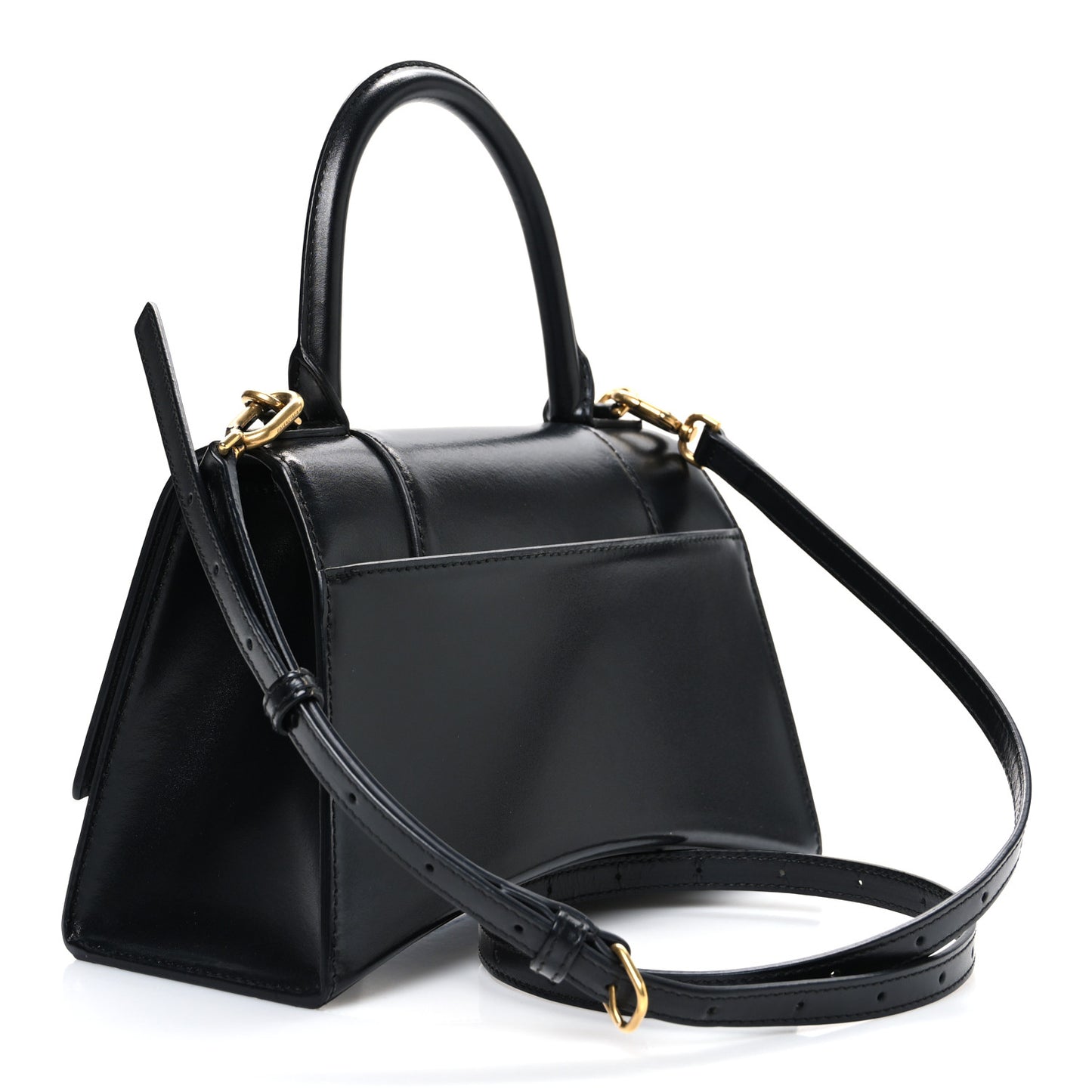 Shiny Box Calfskin Small Hourglass Top Handle Bag Black