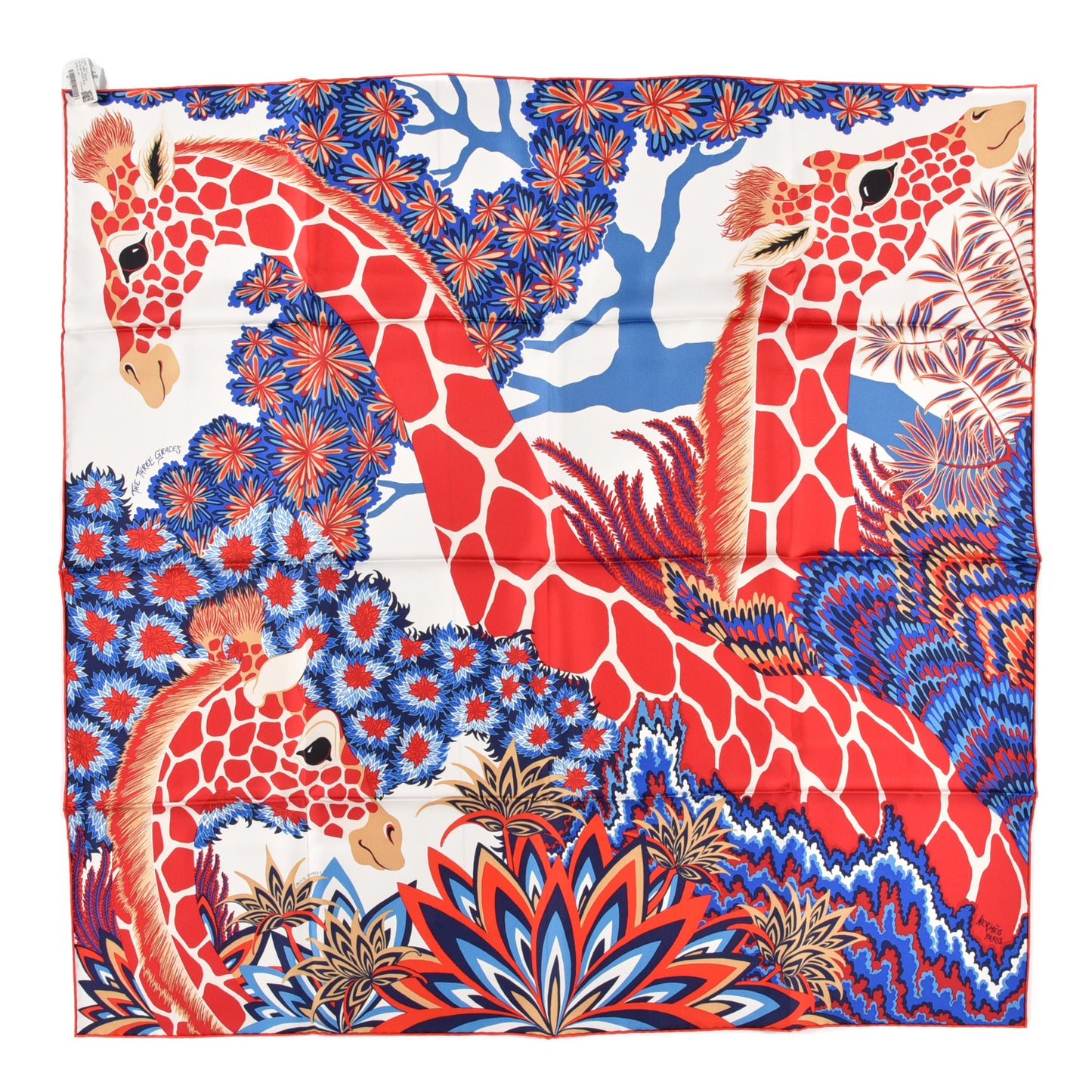 Silk Twill The Three Graces Scarf 90 White Rouge Bleu