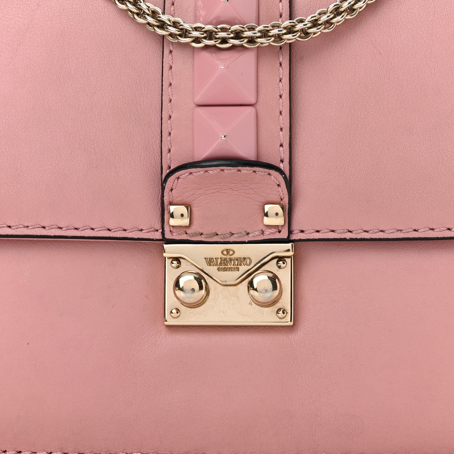Valentino Garavani Vitello Enamel Small Glam Lock Rockstud Flap Water Rose 7 of 11