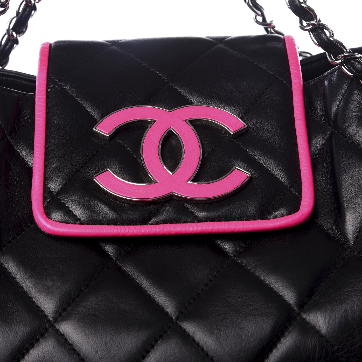 Chanel Lambskin Quilted CC Shopping Tote Black Pink 8 of 8
