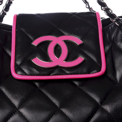 Chanel Lambskin Quilted CC Shopping Tote Black Pink 8 of 8