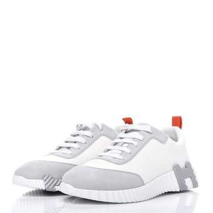Hermes Technical Canvas Suede Goatskin Bouncing Sneakers 38 White Multicolor 3 of 8