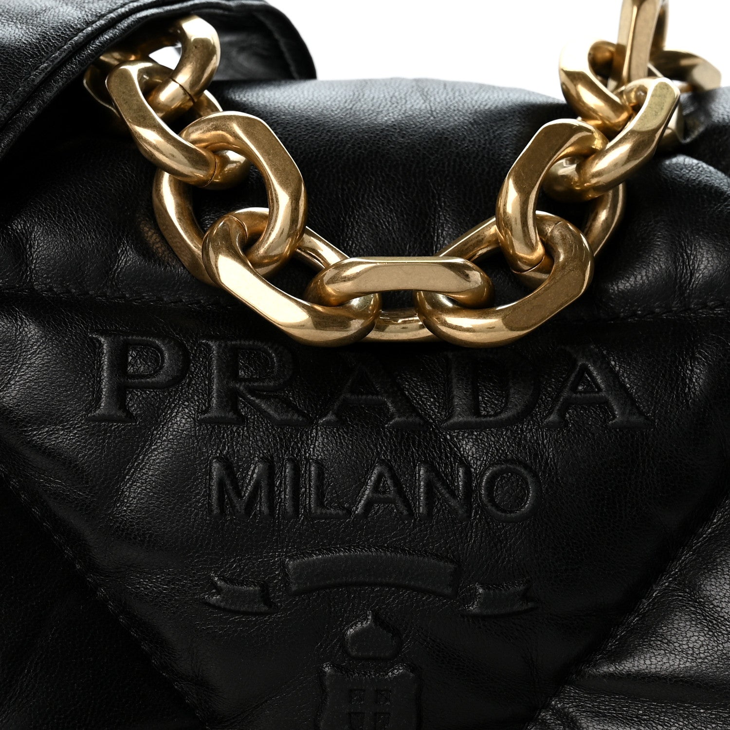 Prada Nappa Soft Padded Logo Embossed Triangle Quilted Small Shoulder Bag Black 8 of 13