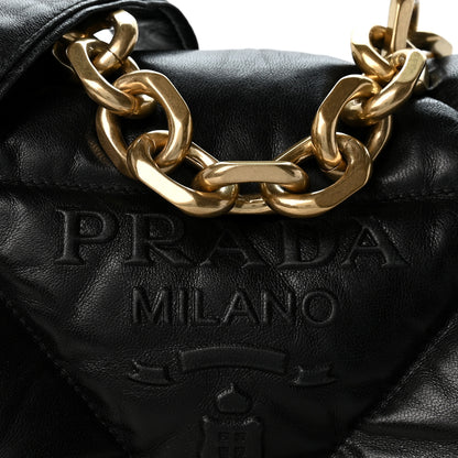 Prada Nappa Soft Padded Logo Embossed Triangle Quilted Small Shoulder Bag Black 8 of 13