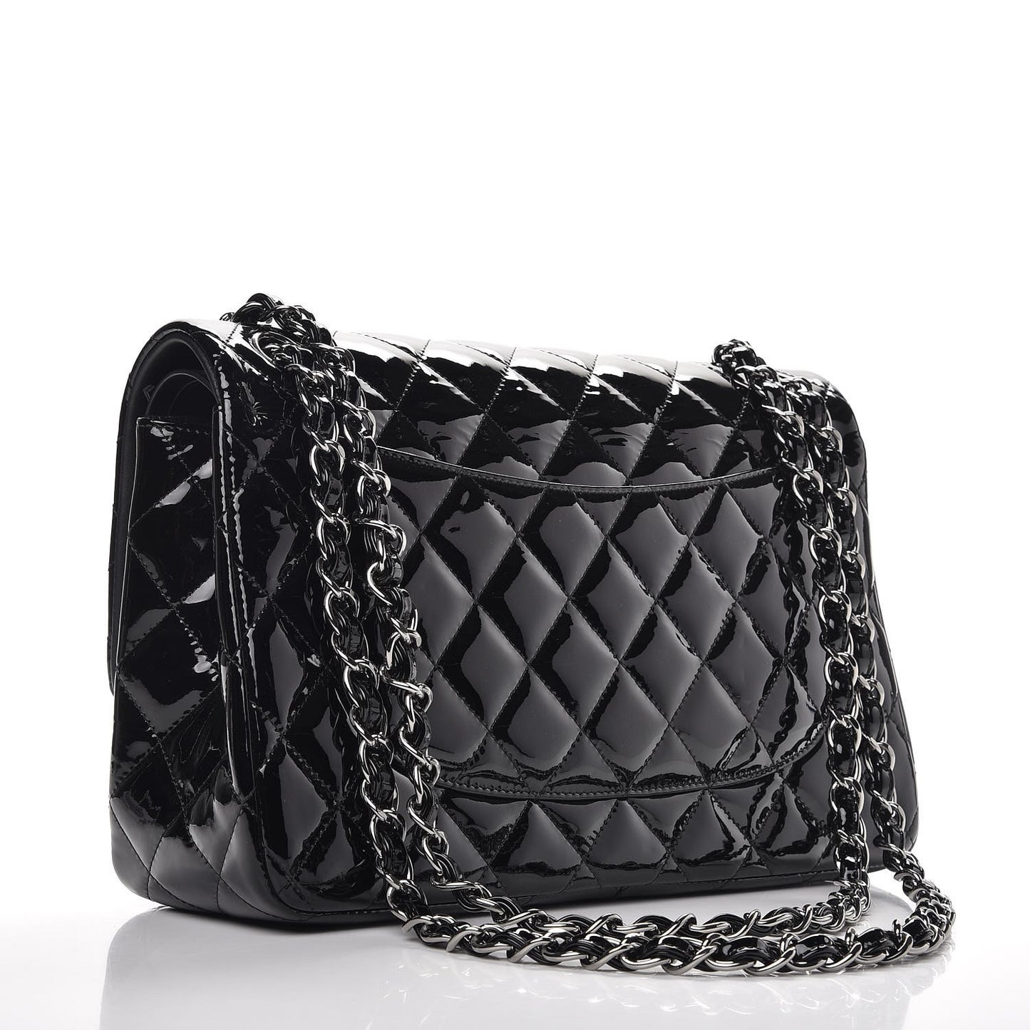 Patent Quilted Jumbo Double Flap Black