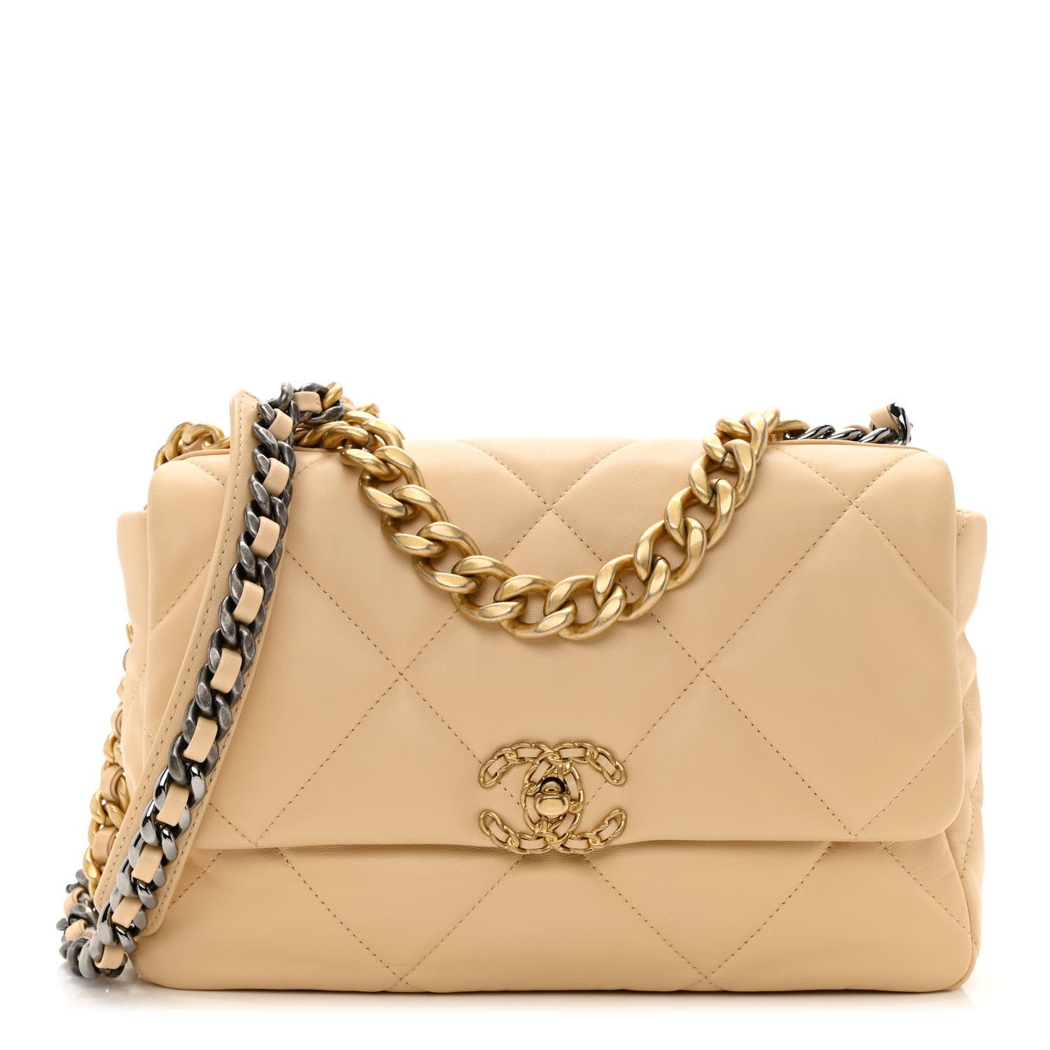 Chanel Shiny Goatskin Quilted Large Chanel 19 Flap Beige 1 of 10