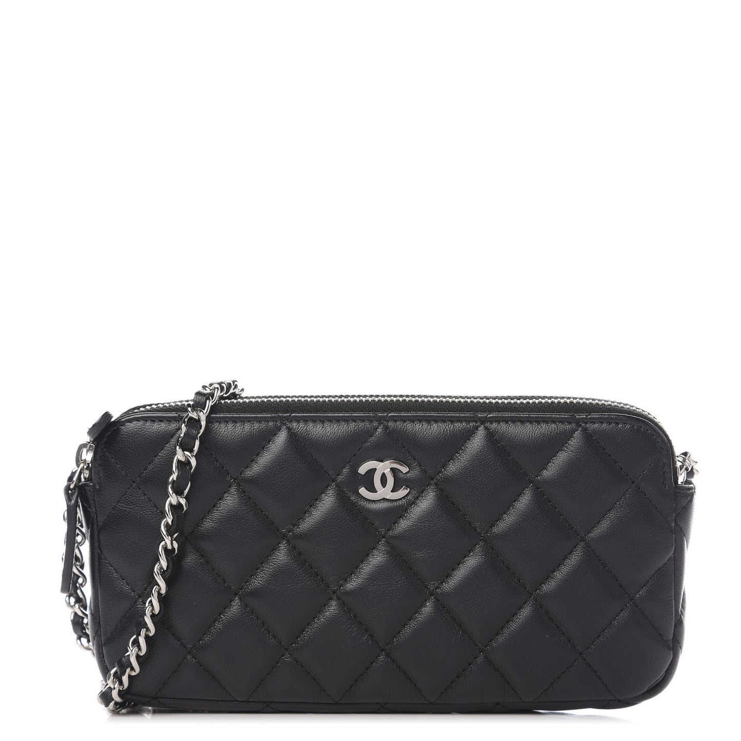 Quilted Small Clutch With Chain Black