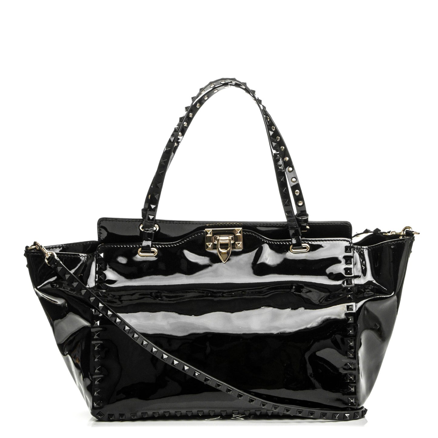 Patent Medium Rockstud Tote Black