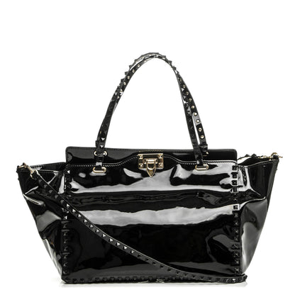 Valentino Garavani Patent Medium Rockstud Tote Black 1 of 5
