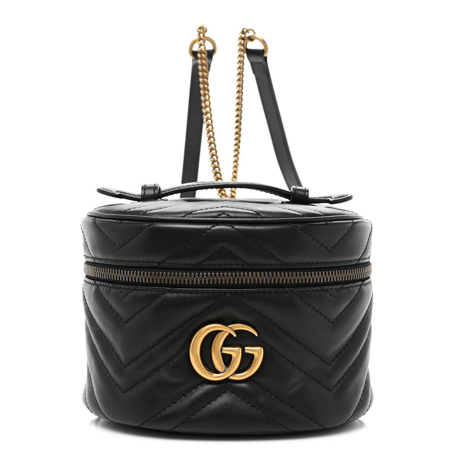 Gucci Calfskin Matelasse Mini GG Marmont Round Backpack Black 1 of 10