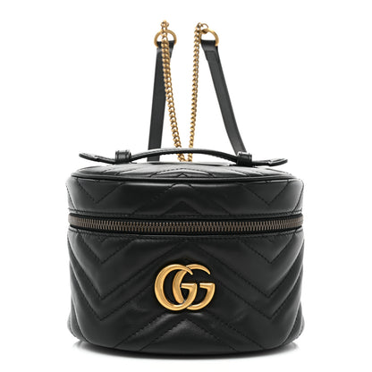 Gucci Calfskin Matelasse Mini GG Marmont Round Backpack Black 1 of 10