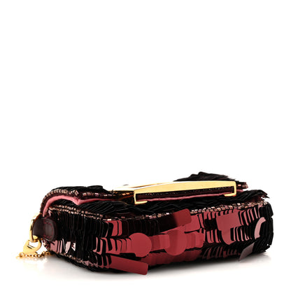 Fendi Sequin Paillettes Shiny Nappa Sex and the City Nano Maxi Buckle Baguette Charm Granata 4 of 11