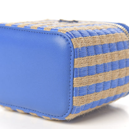 Chanel Raffia Jute Striped Mini Vanity Case With Chain Blue Beige 5 of 8