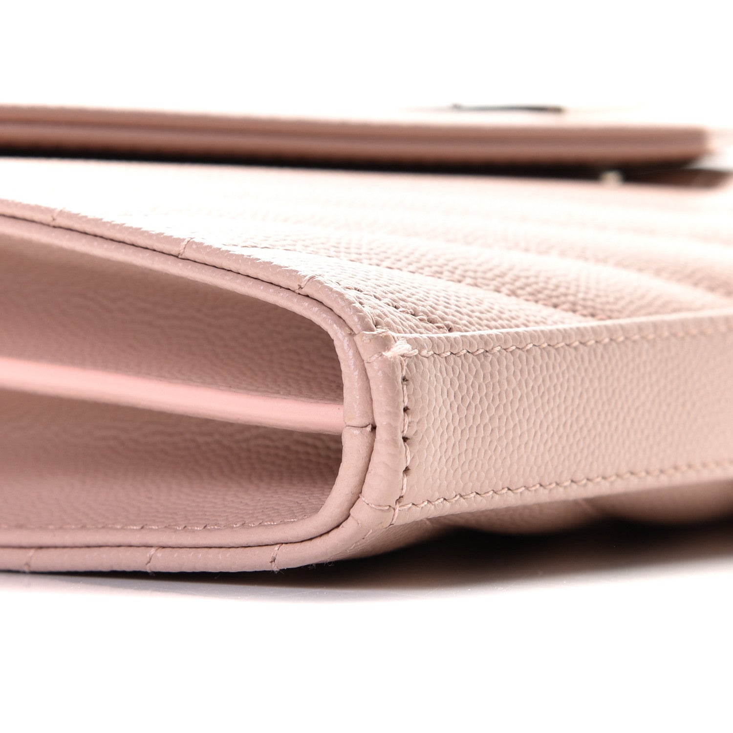 Saint Laurent Grain De Poudre Matelasse Chevron Monogram Chain Wallet Pale Pink 8 of 10