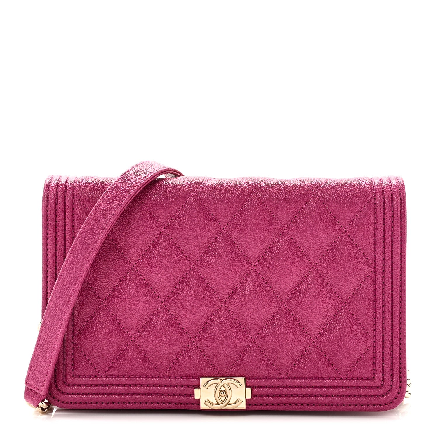 Chanel Caviar Quilted Boy Wallet On Chain WOC Fuchsia 1 of 12